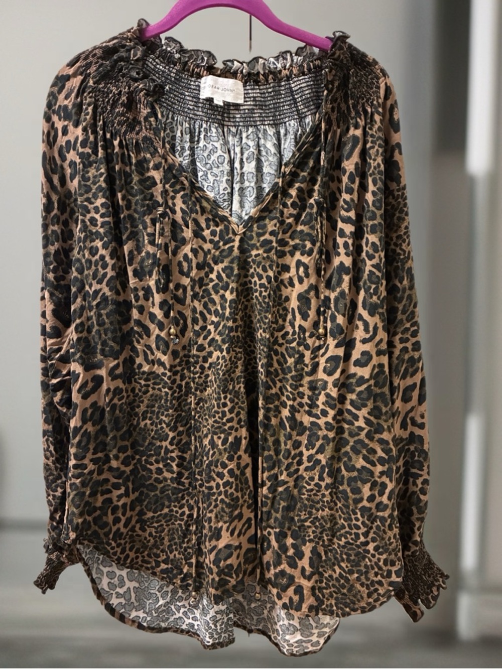 Dear John Leopard-Print Peasant Blouse - Brown/Black